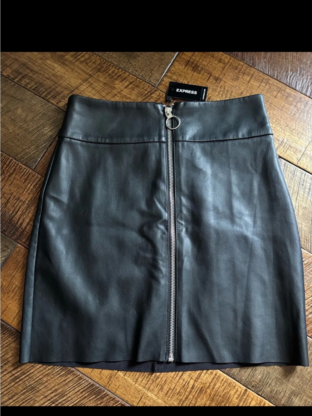 Express Black Faux Leather Front-Zip Mini Skirt